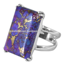 Purple Copper Turquoise Gemstone 925 Solid Silver Ring Jewelry